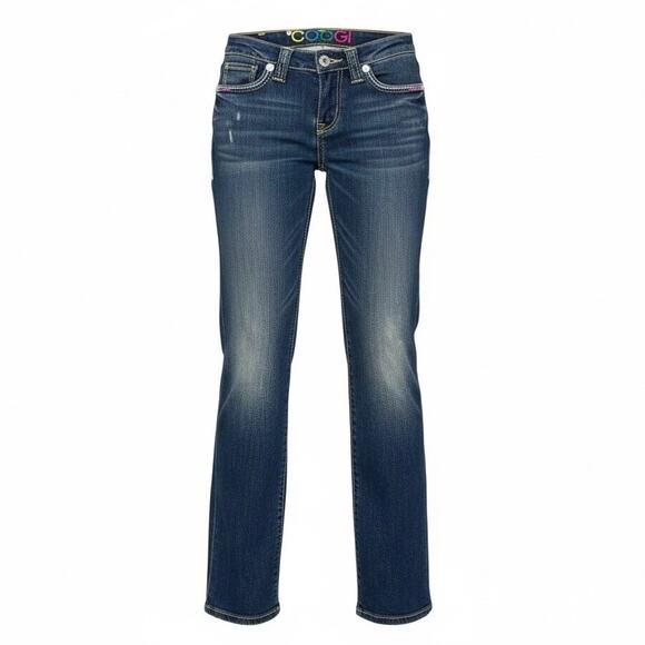 COOGI Rainbow Embellished Straight Leg Jeans Dark Wash Size 1/2 28x32 - Picture 1 of 12